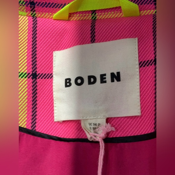 NWT Boden Cheltenham Trench Coat Pink Neon Check US 10 / UK 14P - Picture 12 of 16